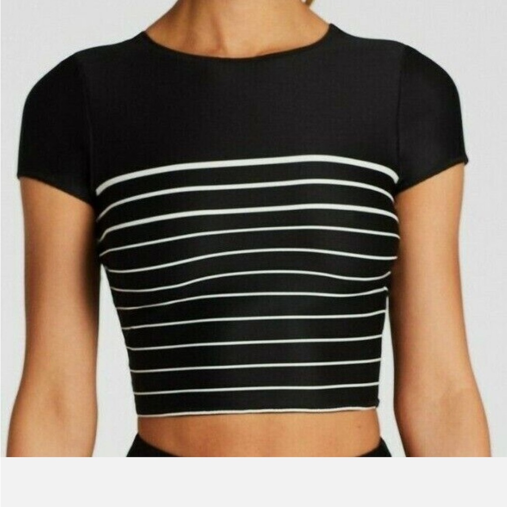 Vitamin A Deia Crop Black and White Striped Bikini Top - Sz L
